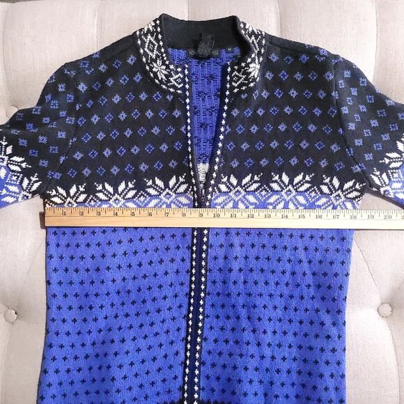 NOMADIC TRADERS Blue Fair Isle Snowflake Zip Up Cardigan Womens Medium - Picture 8 of 10